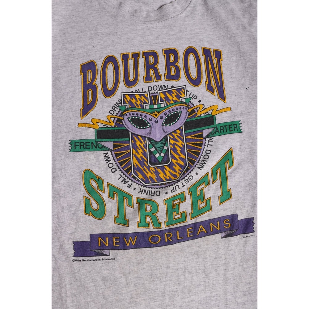 Vintage 1990 Bourbon Street New Orleans T-Shirt Hanes Heavyweight Gray XL 90s - Picture 2 of 7